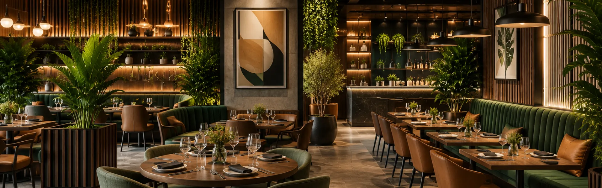 Desk & Decor commercial restaurant interior featuring premium furniture, elegant lighting, modern decor, and interior design inspiration for hospitality spaces