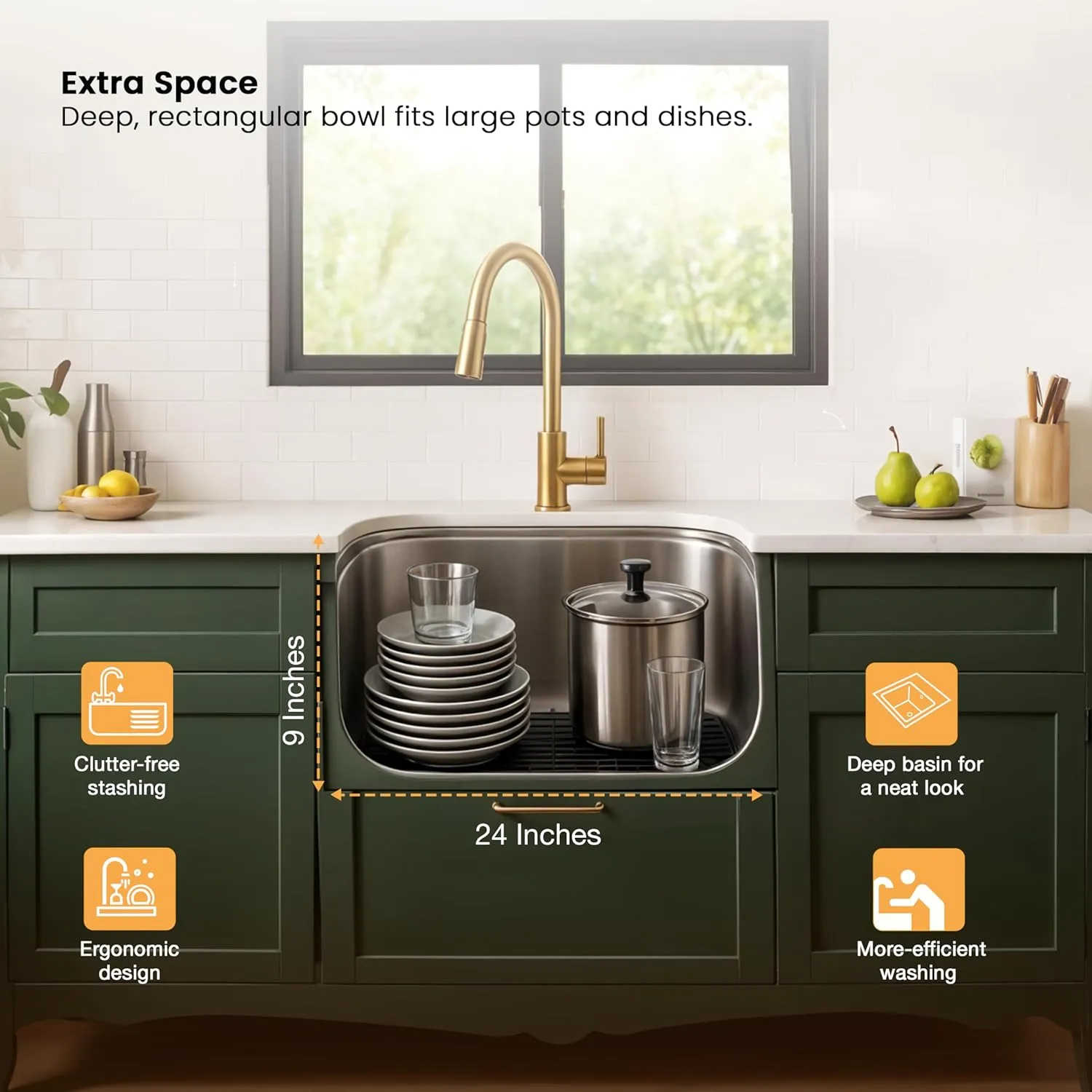 Oval Single Bowl 24x18x9 Inches Kitchen Sink Single Bowl Sinks Desk and Decor 