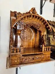 Traditional Teak Wood Pooja Room Dedicated Pooja Room Desk and Decor 