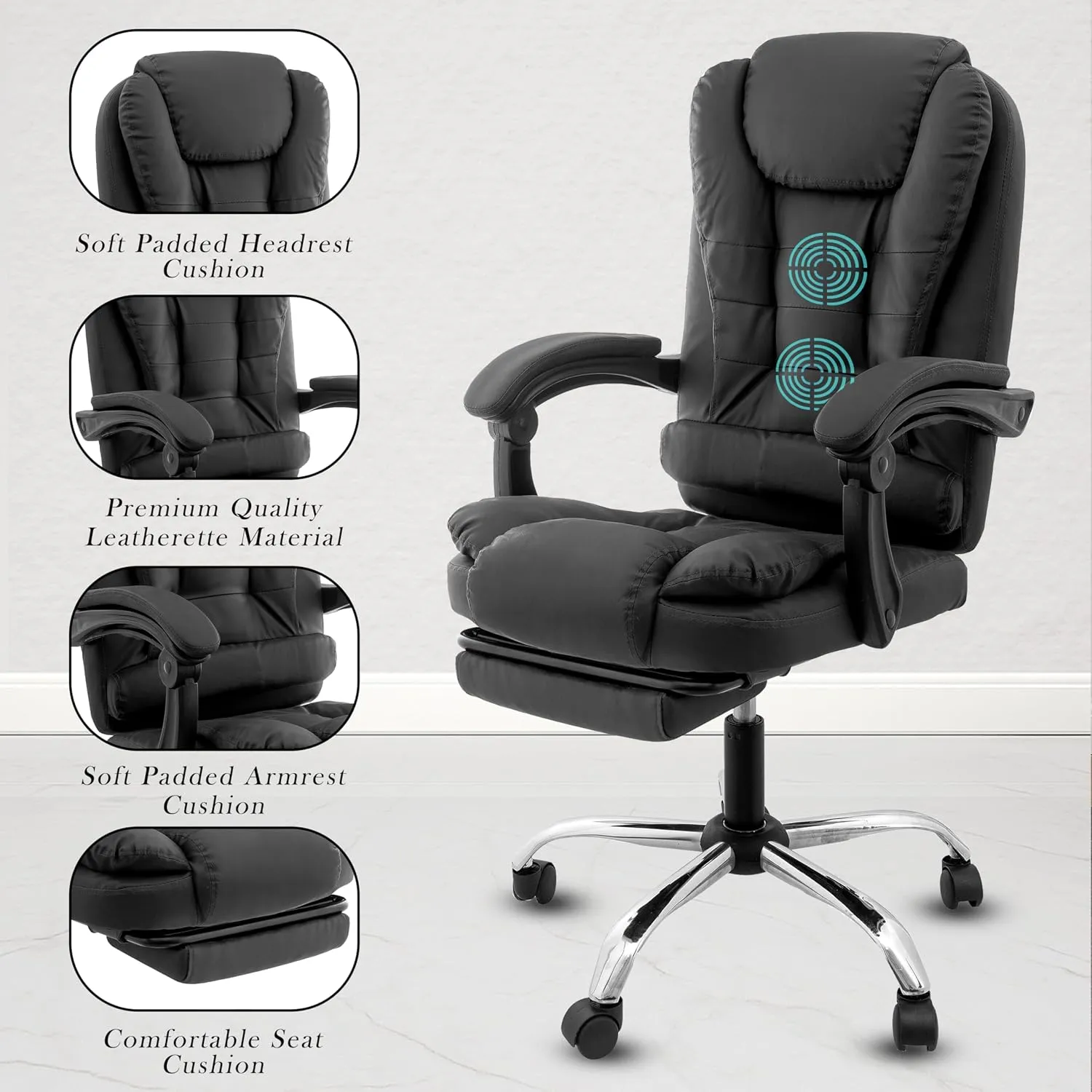 Italia Premium Leatherette Office Chair for Work Executive Chairs Desk and Decor 