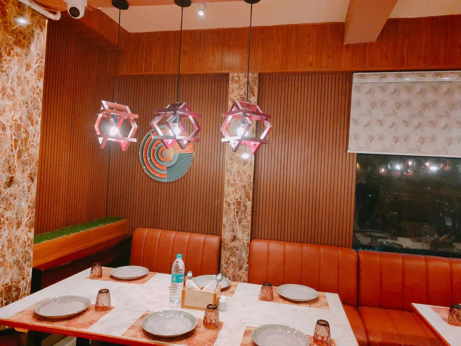 Oriental-Themed Restaurant Interior with Wooden Slat Wall & Booth Seating Luxury Hotel Lobby Design Desk and Decor 