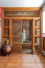 Traditional Teak Wood Pooja Room Dedicated Pooja Room Desk and Decor 