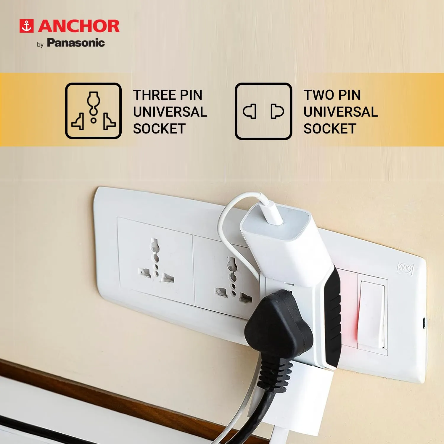 Panasonic 6A 3 Pin Multiplug Travel Adapter with Universal Socket Switches & Socket Desk and Decor 
