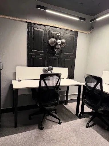 Minimalist Office Nook with Vintage Black Door Accent Wal Modern Office Designs Desk and Decor 