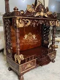 Traditional Teak Wood Pooja Room Dedicated Pooja Room Desk and Decor 