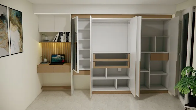 Wardrobe with Study Desk & Modular Internal Storage Modular Wardrobe Desk and Decor 