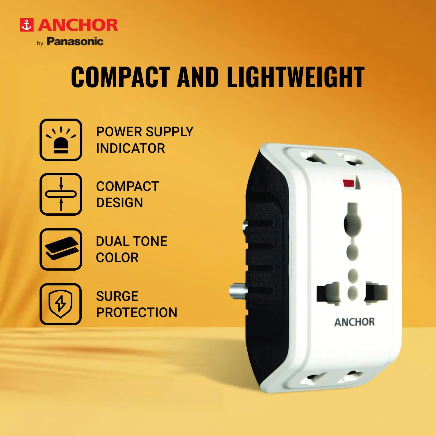 Panasonic 6A 3 Pin Multiplug Travel Adapter with Universal Socket Switches & Socket Desk and Decor 