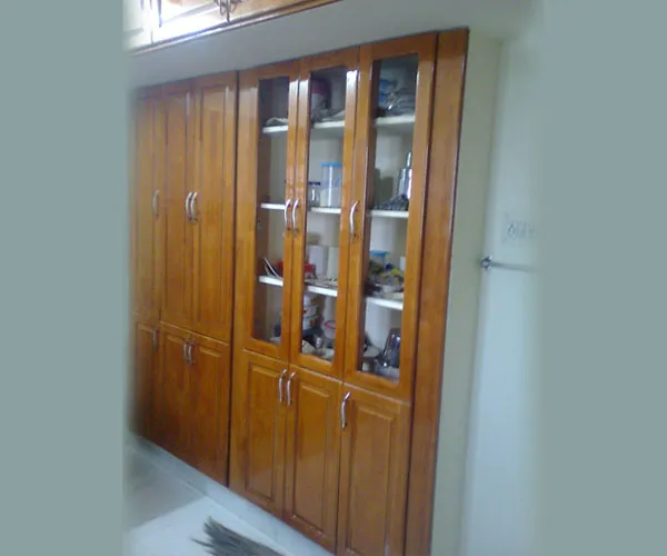 Glossy Wooden Storage Cabinet with Glass Display Doors