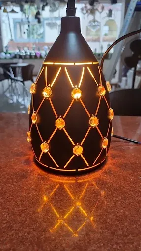 Modern Black & Amber Crystal Table Lamp
