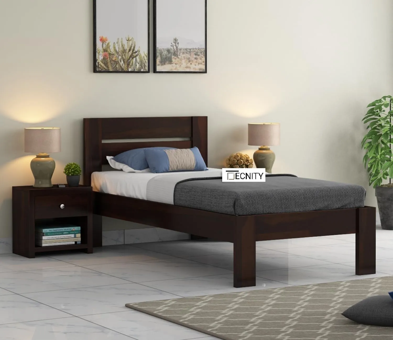 Yung Single Sheesham Wood Bed for Bedroom