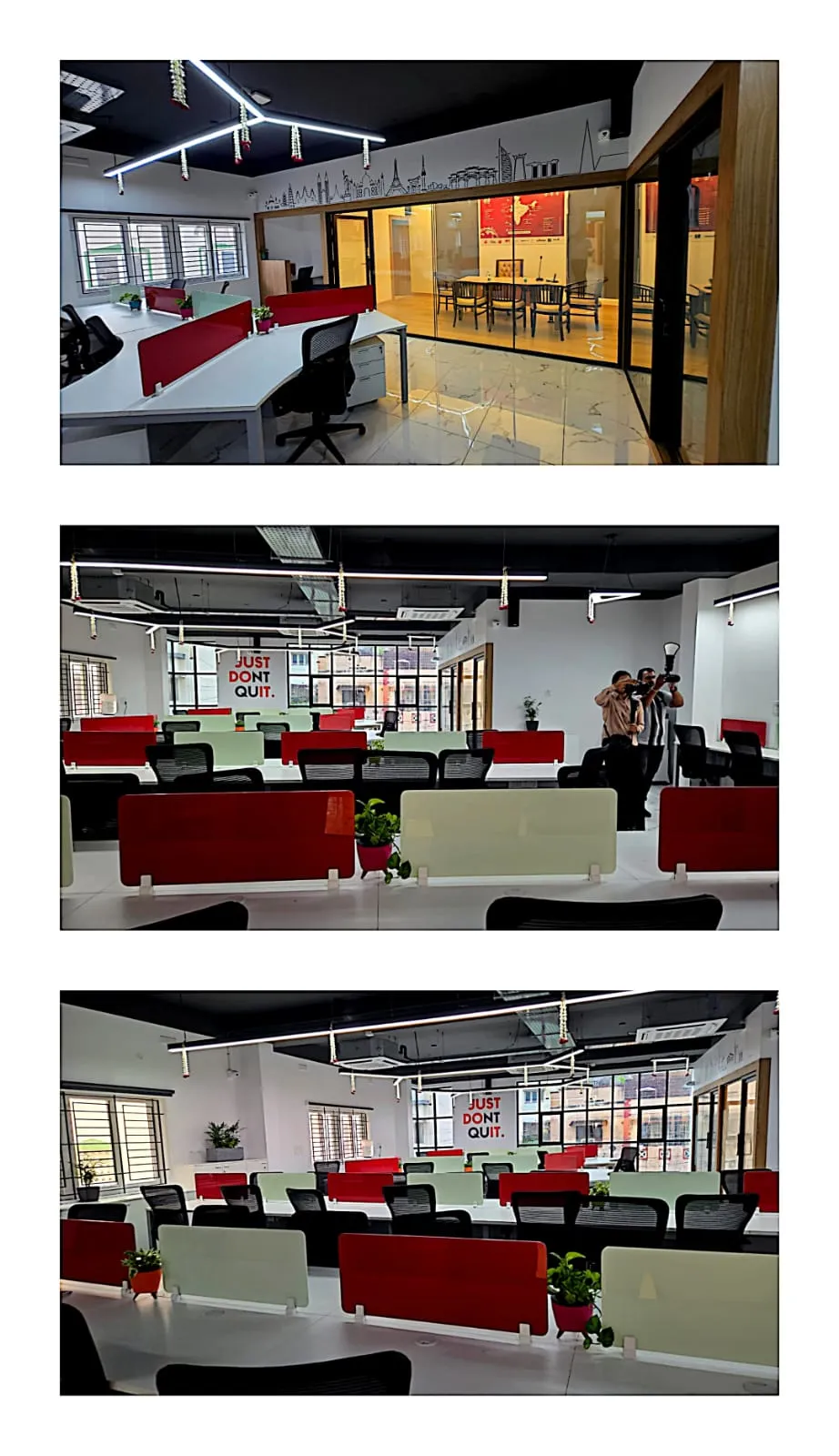 Curved Ergonomic Workstations with Inspirational Branding and Collaboration Pods | Workstations & Tables Interior Design by Desk & Decor