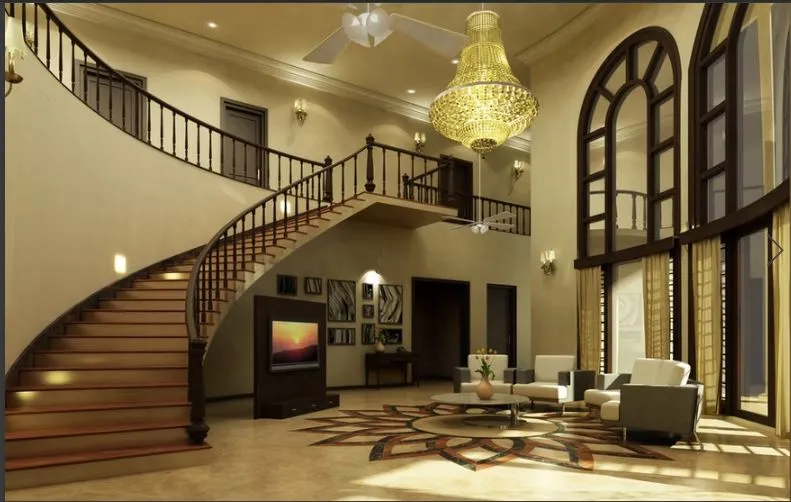 Double-Height Living Hall with Grand Staircase