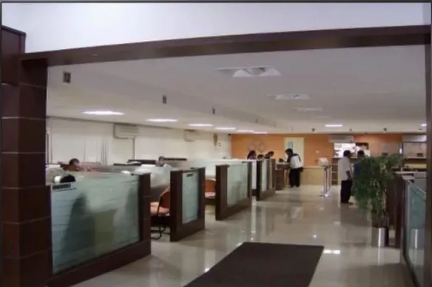 Bank Branch Interior with Glass Partition Workstations