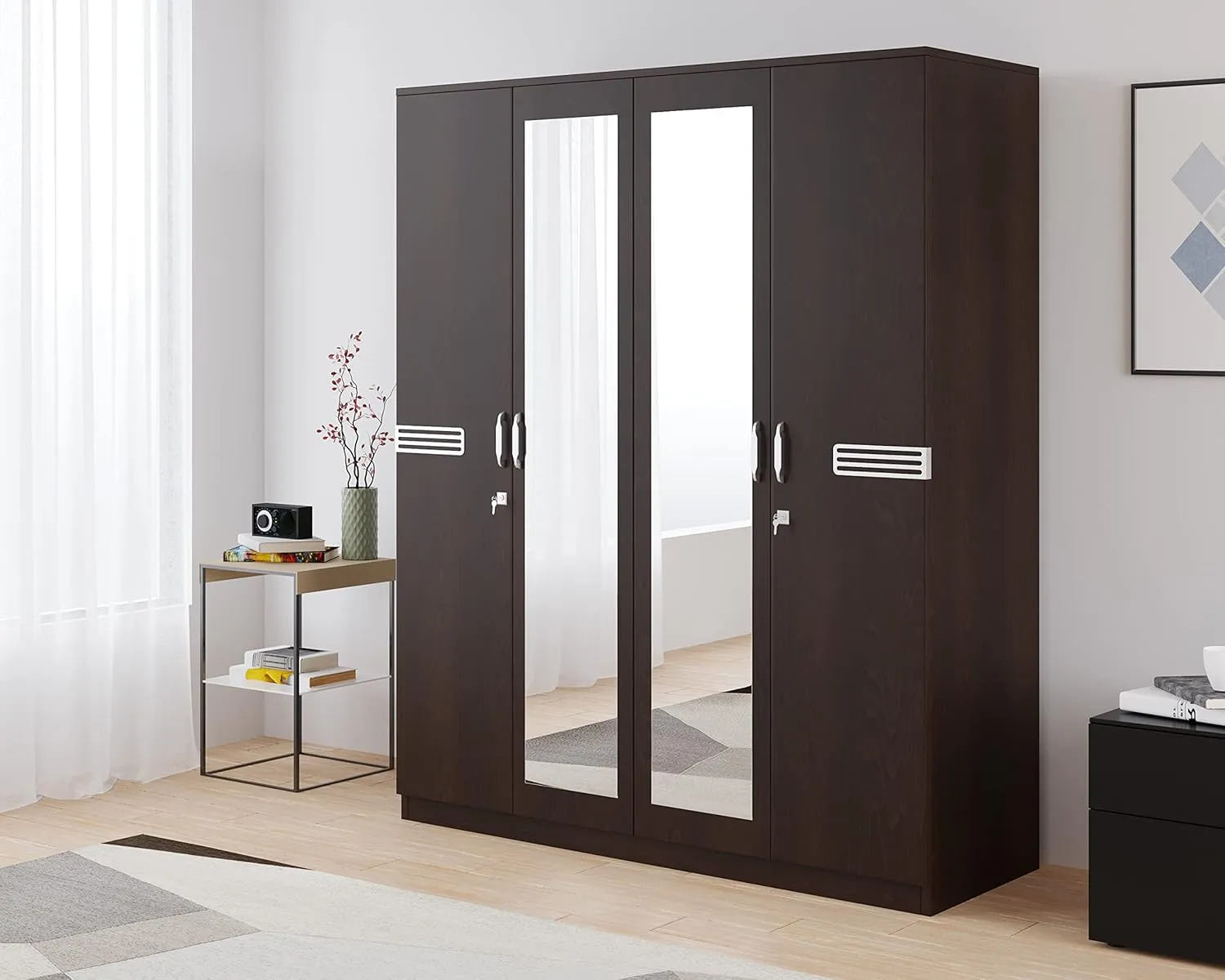 Door Wooden Wardrobe With Mirror for Bedroom
