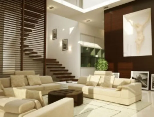 Double-Height Living Room with Floating Staircase