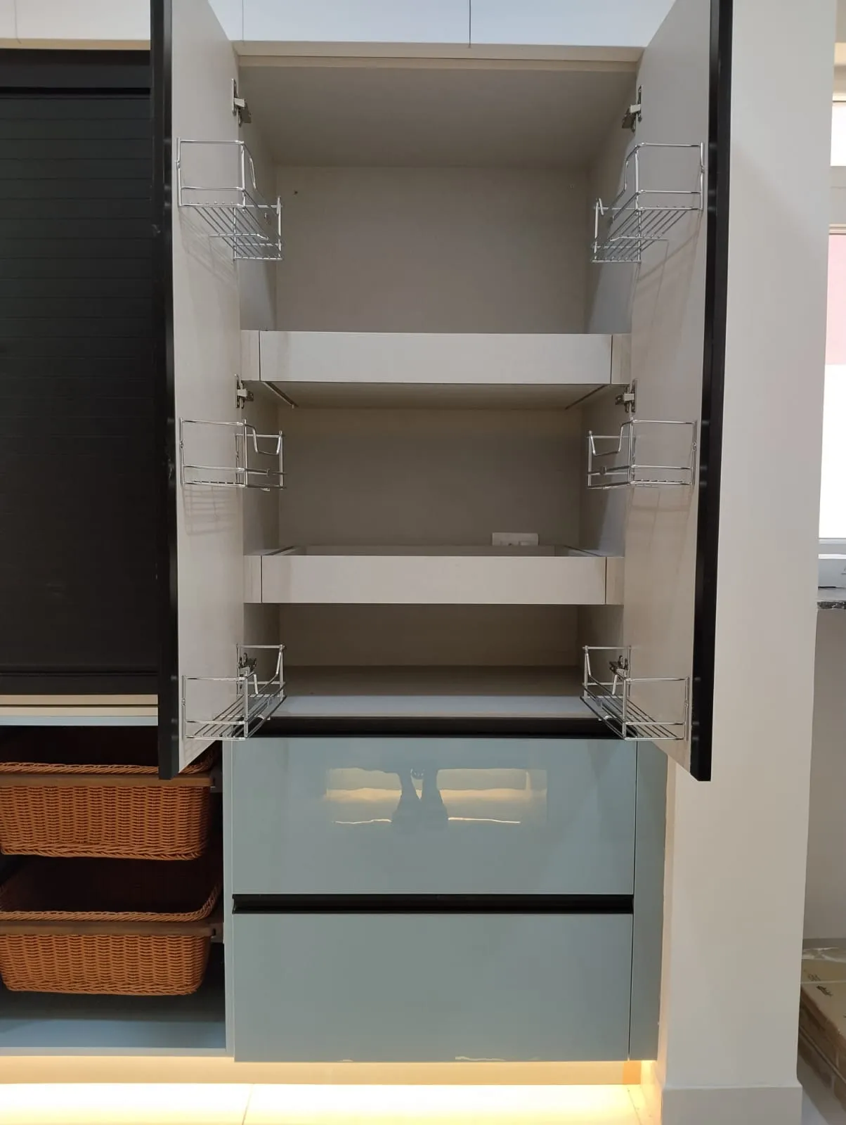 Ergonomic Kitchen Solution High-Capacity Pantry Unit with Internal Pull-Out Trays and Basket Organizers | Cabinets & Storage Interior Design by Desk & Decor