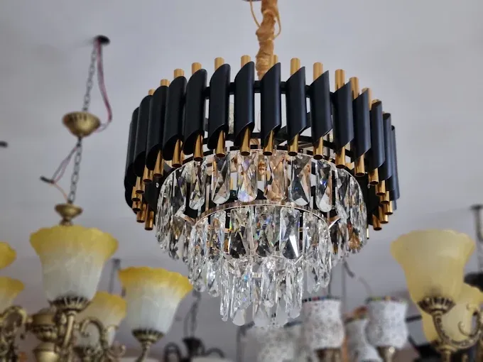 Modern Black & Gold Crystal Ring Chandelier