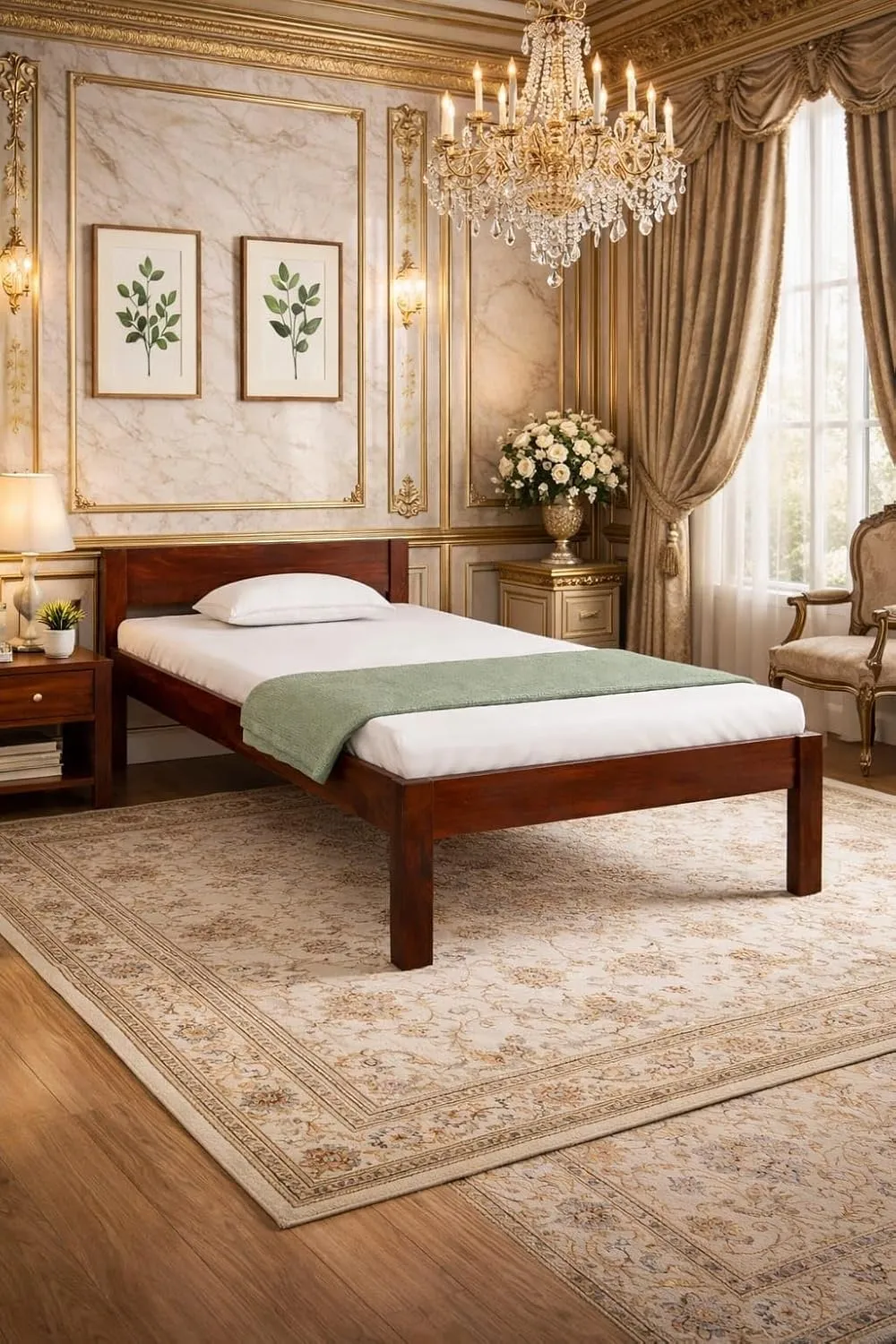 Sheesham Wood Single Bed Without Storage for Bedroom Home Solid Wood Palang Cot for Hotels