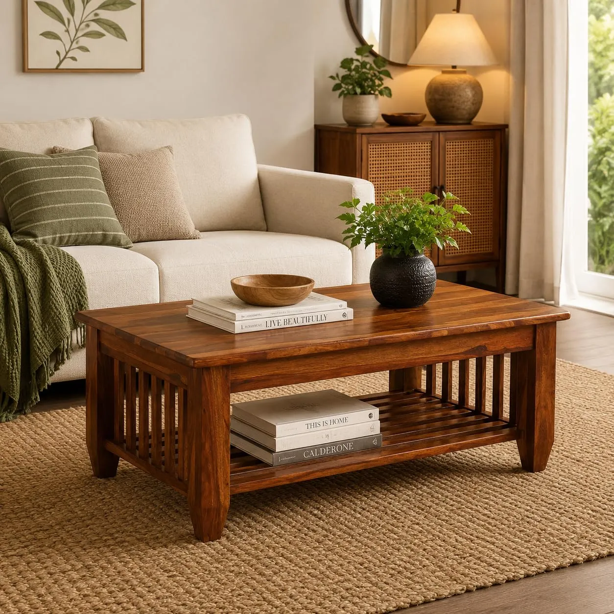Wooden Center Coffee Table with Storage