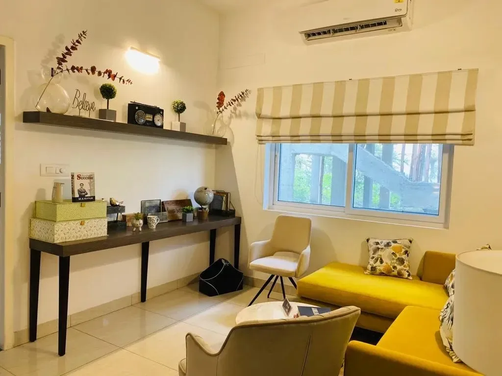 Living Room with Study Console & Yellow Settee