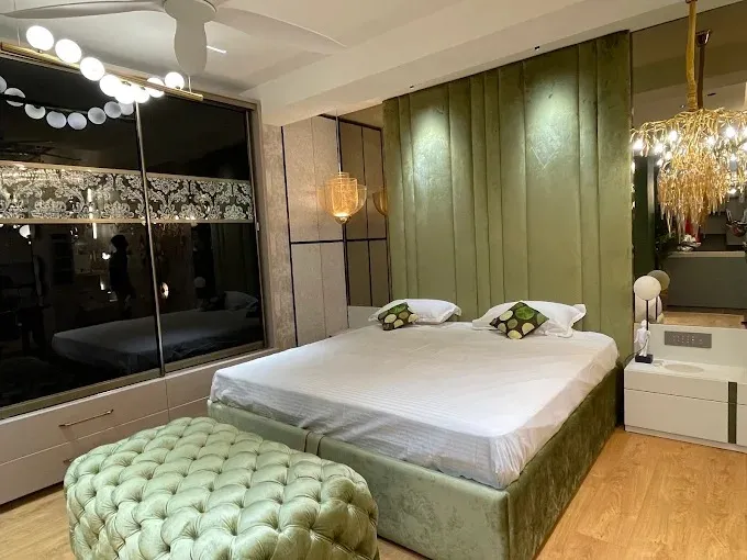 Luxury Bedroom with Olive Green Channel Tufted Headboard