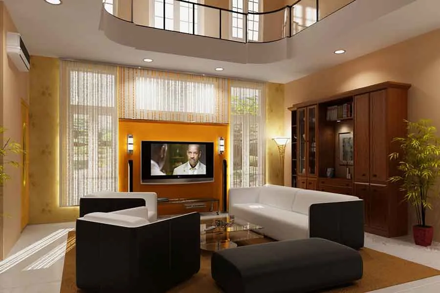 Double-Height Living Room with Mezzanine Balcony