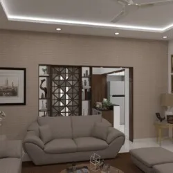 Resort Living Lounge with Wooden Jaali Partition