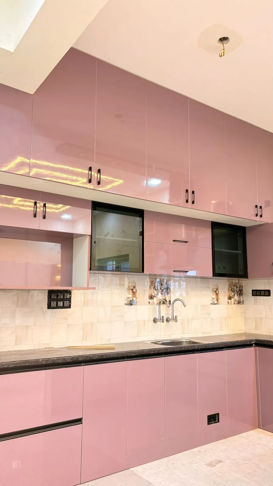 Premium Pastel Lavender & Wood Grain Multi-Tier Kitchen Cabinets | Cabinets & Storage Interior Design by Desk & Decor