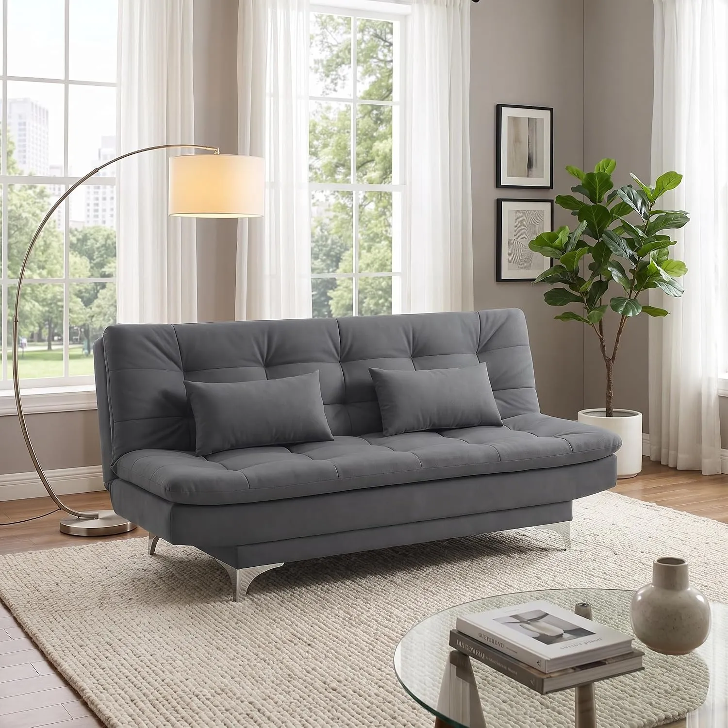 Avantha Sofa Cum Bed 3 Seater Velvet Fabric with Two Cushions Perfect for Home Living Room Office and Guests