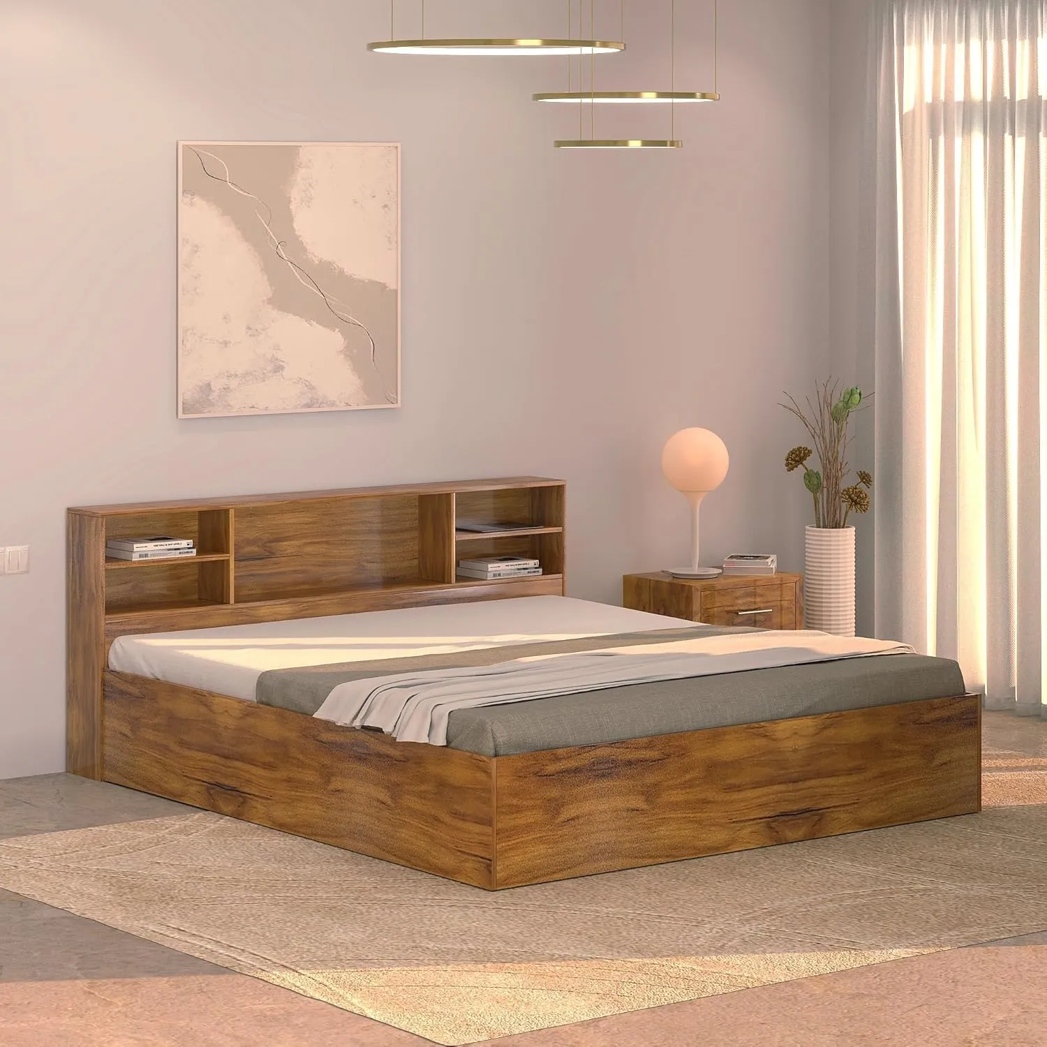 Queen Size Bed Engineered Wood with Box Modern Design with Headboard