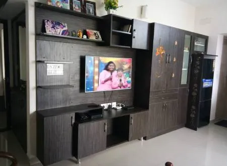 Living Room with Dark Wenge Wood TV Wall Unit