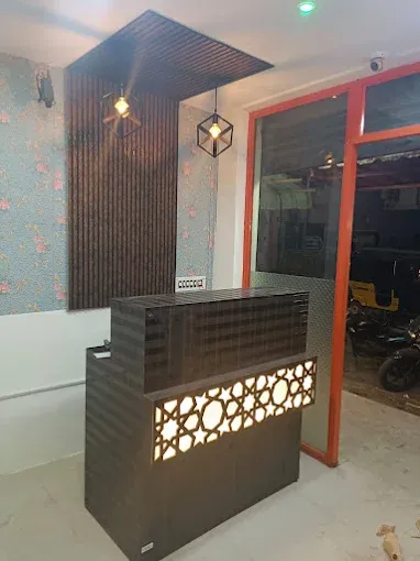 Modern Reception Counter with Decorative Back Panel