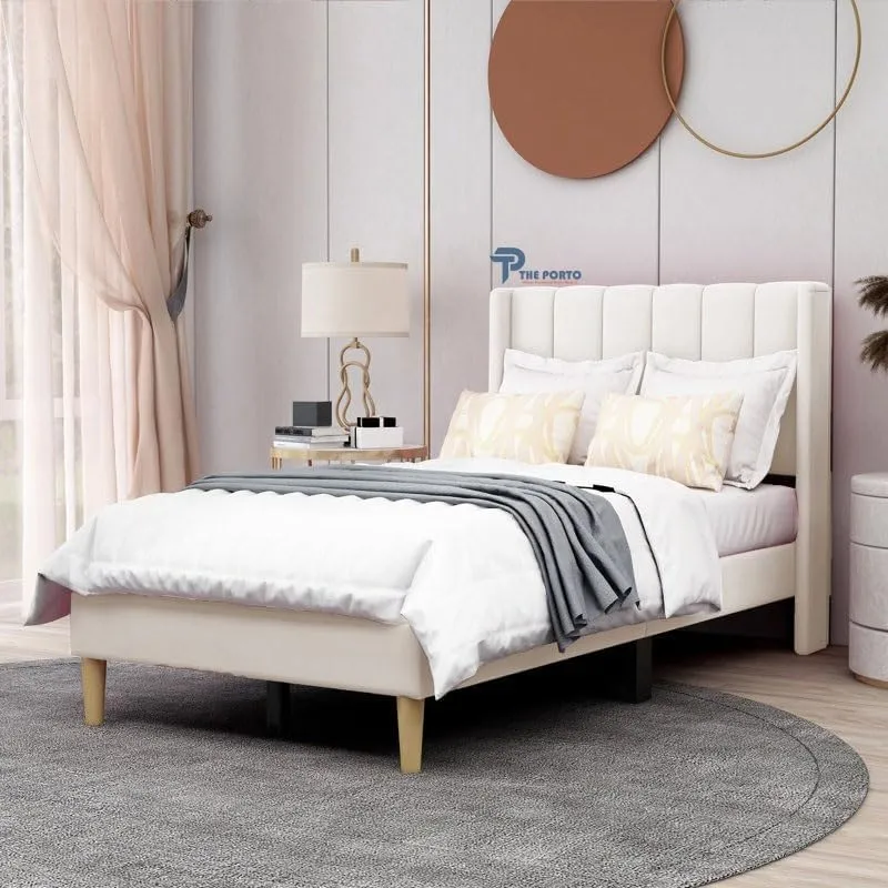 Solid Wood Upholstered Single Bed for Bedroom Without Storage