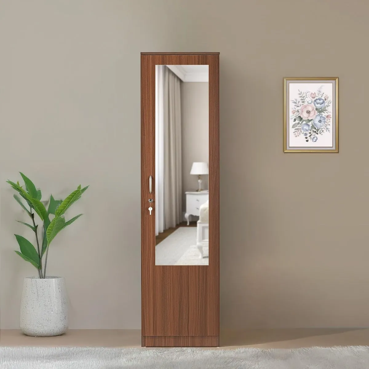 Joyce 1 Door Wooden Wardrobe with Mirror for Bedroom