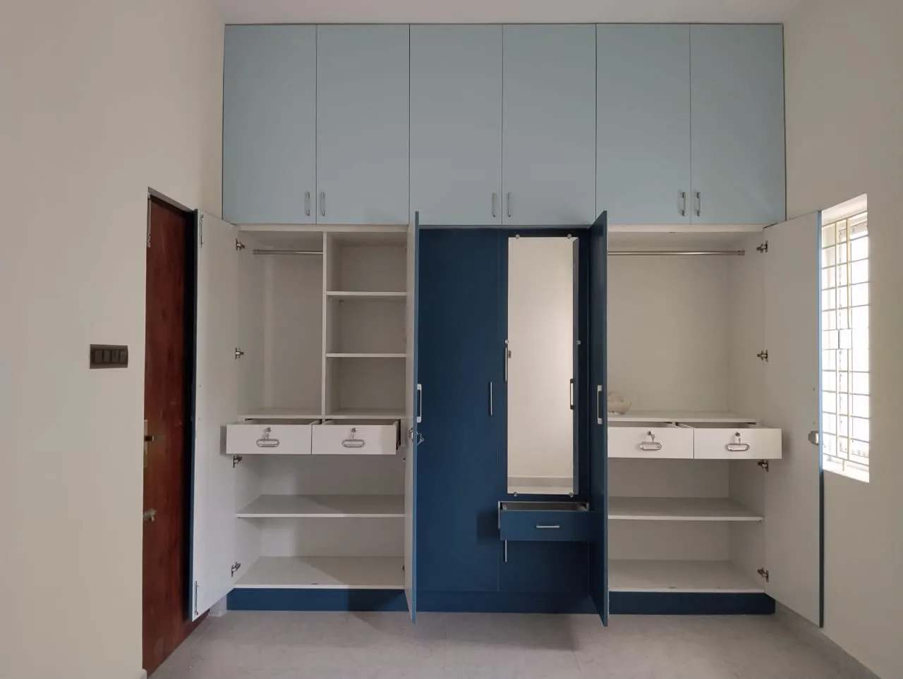 Tri-Tone Modern Wardrobe Full-Height Storage with Integrated Vanity | Interior Interior Design by Desk & Decor