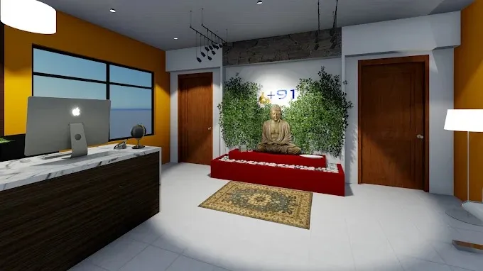Office Reception with Buddha Feature Wall