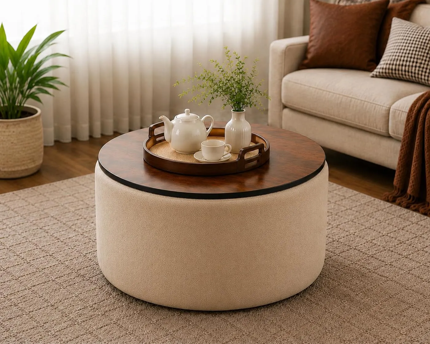 Elegent Round Coffee Table with Wooden Top