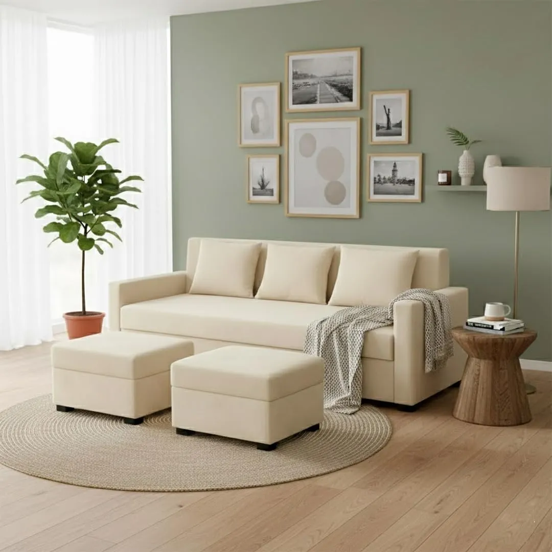 Lily 3 Seater Fabric Sofa Set with 2 Ottomans