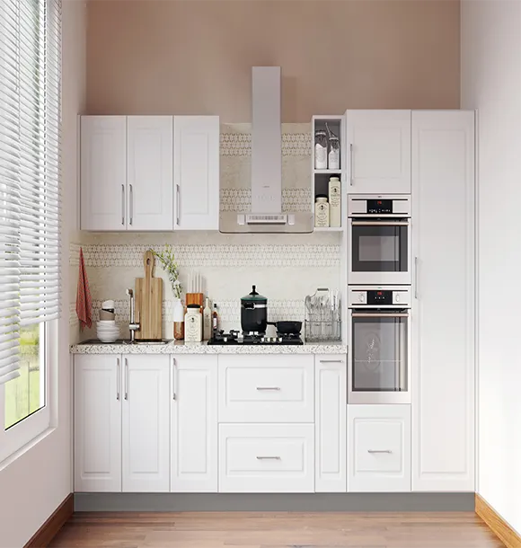 White Shaker-Style Single-Wall Modular Kitchen