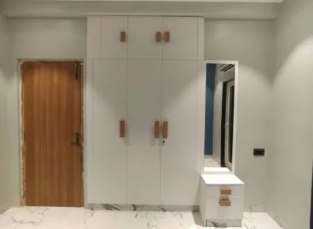 Bedroom Wardrobe with Wooden Handle Accents