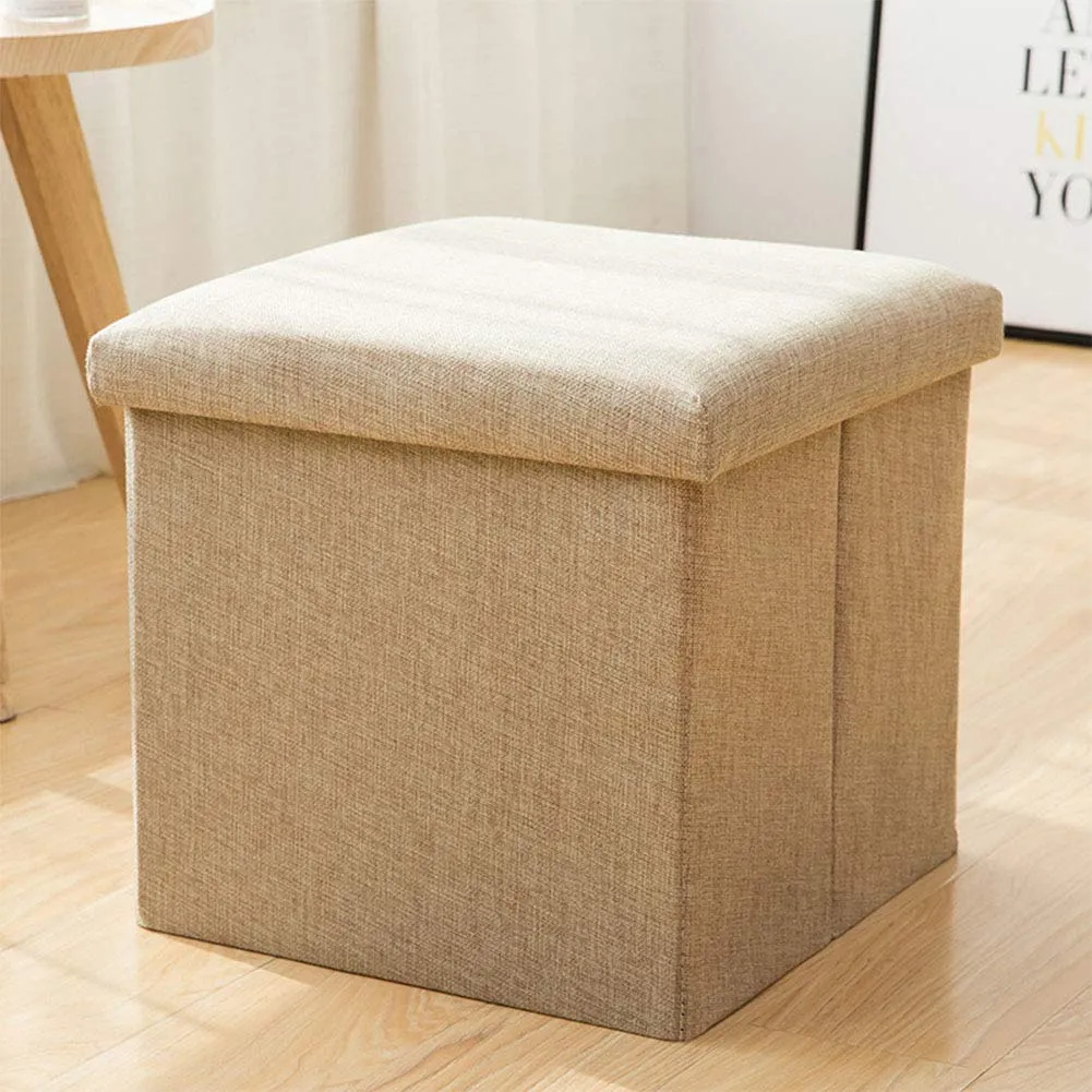 Collapsible Folding Linen Ottoman Footrest Sitting Cum Storage