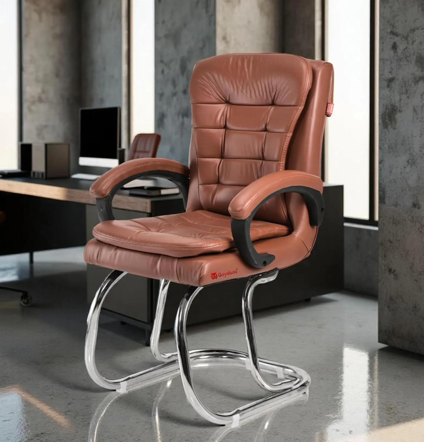 Leatherette Double Cushion Office Guest Chair Sleek with Visitor Chairs Desk and Decor