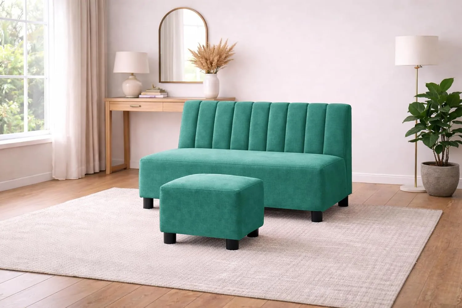 Two Seater Sofa with Ottoman Combo Two Seater Sofa Set with Matching Footrest for Living Room