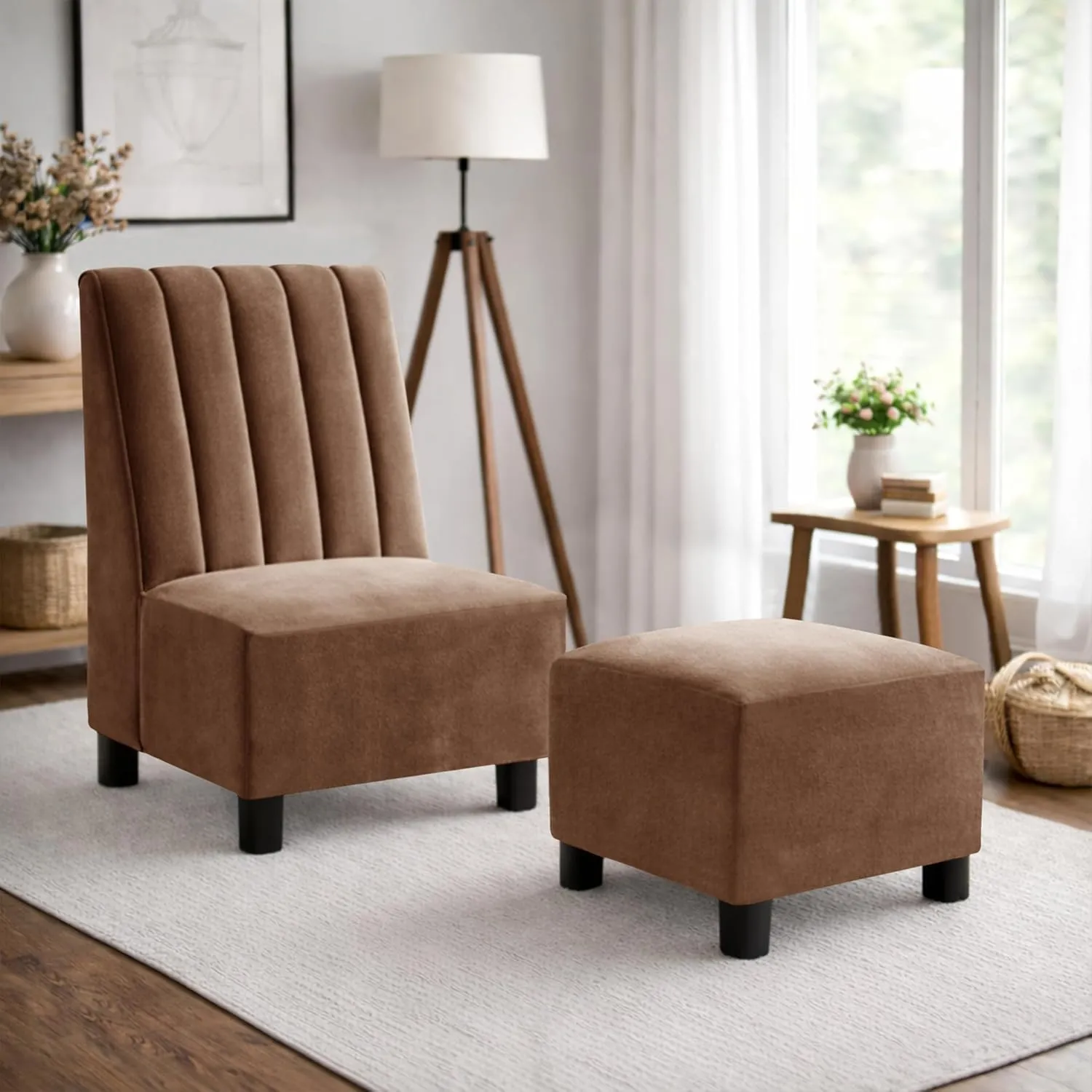 One Seater Sofa with Ottoman Combo One Seater Sofa Set with Matching Footrest for Living Room